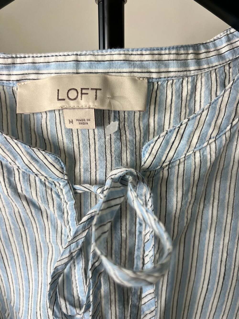 LOFT Striped Ruffle Tie Neck Peplum Sleeveless Blouse - Picture 8 of 11